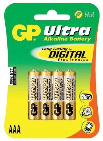 Alkalická baterie AAA, R03, blistr 4 GP Ultra Alkaline GP Batteries