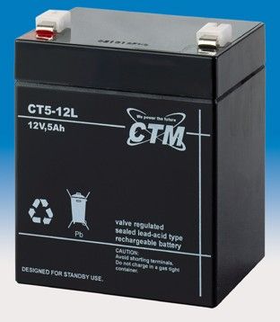 Olověný gelový akumulátor 12V / 5Ah, rozměr 90 x 70 x 101mm CTM Components GmbH, Německo