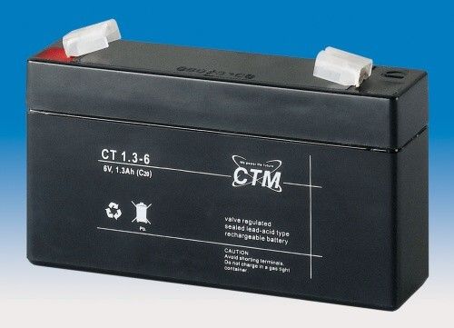 Olověný gelový akumulátor 6V / 1,3Ah, rozměr 97 x 24 x 51mm CTM Components GmbH, Německo