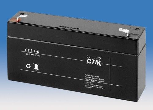 Olověný gelový akumulátor 6V / 3,4Ah, rozměr 134 x 34 x 66mm CTM Components GmbH, Německo