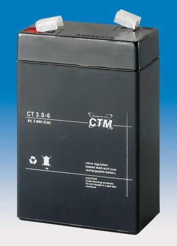 Olověný gelový akumulátor 6V / 3Ah, rozměr 66 x 33 x 103mm CTM Components GmbH, Německo