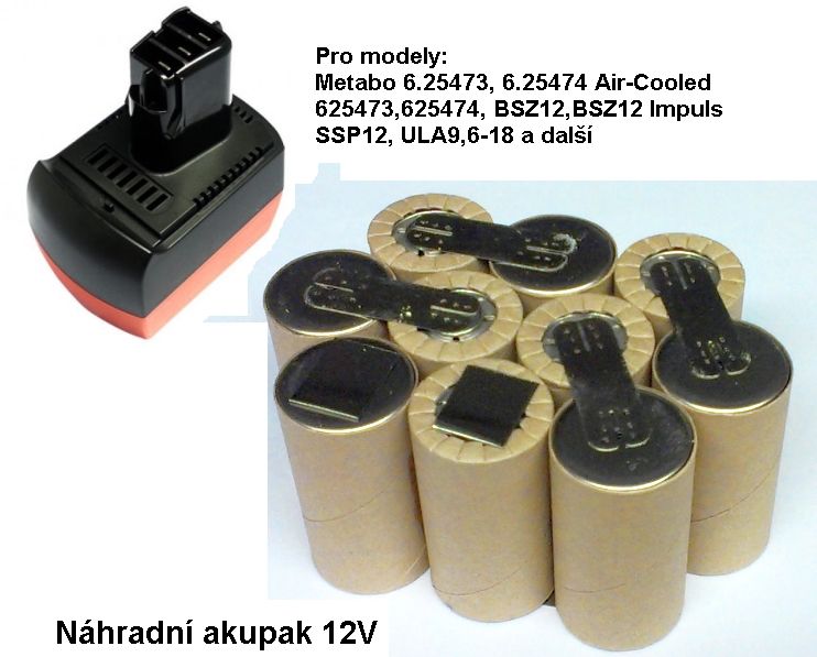 Baterie pro Metabo BS 12 SP, 12V - 1700 mAh - akublok články Panasonic